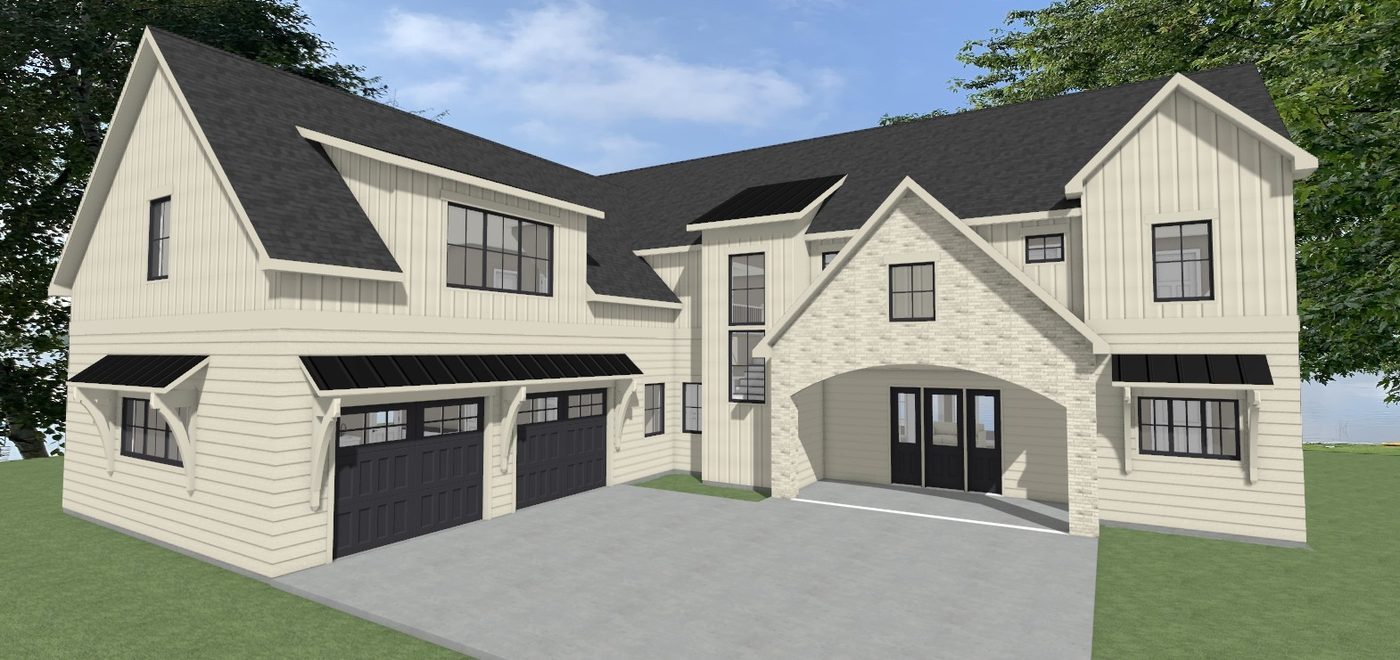 3D rendering of custom home on Otter Tail Lake designed by Jamie at Lakeside Lumber using Chief Architect