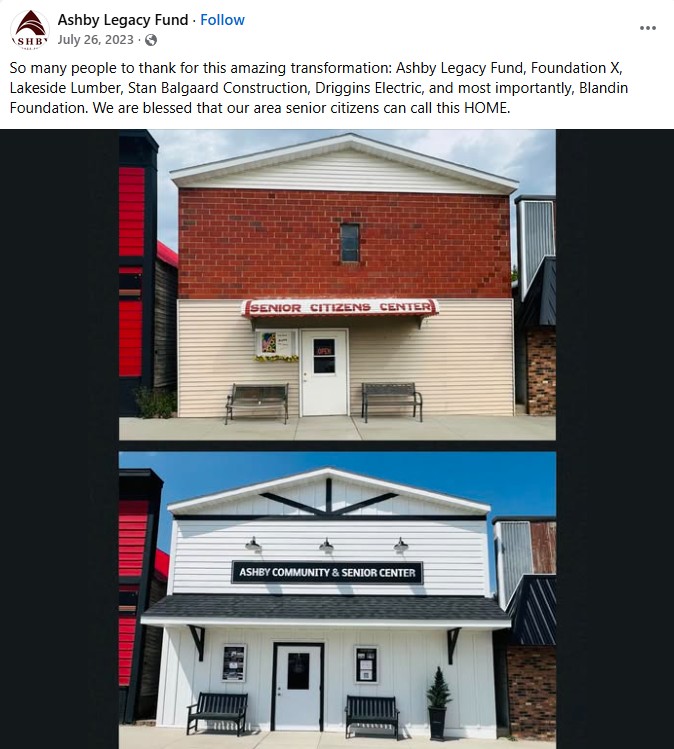 Ashby Community and Senior Center before and after renovation, summer 2023
